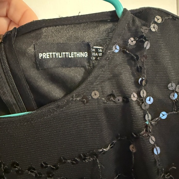 PrettyLittleThing Black Sequin Mini Dress with Bateau Neckline - Picture 9 of 11